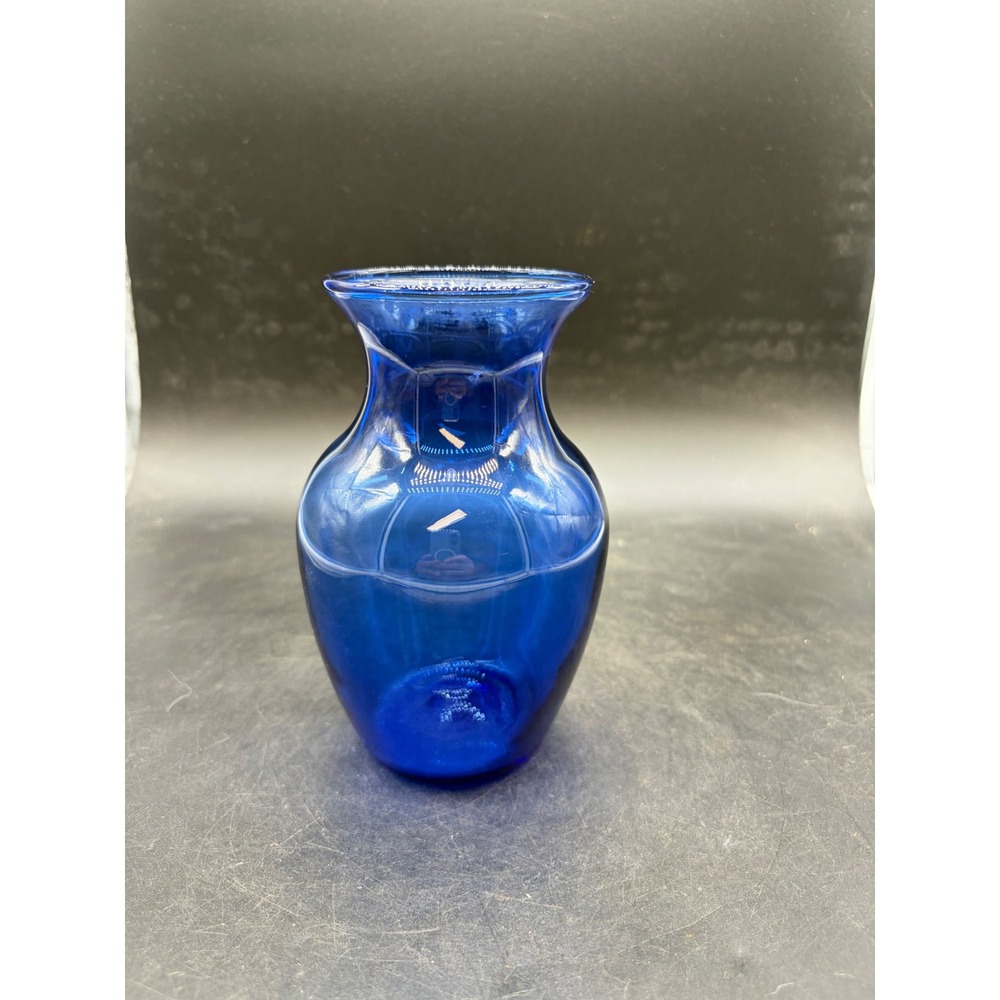 Vintage Cobalt Blue Hand Blown Glass Bud Vase Flared Rim 5.5 Inch Decorative